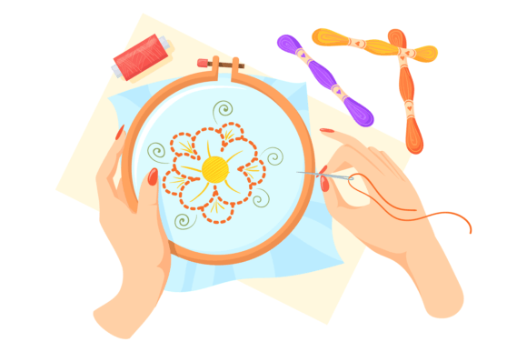 Handmade Embroidery Icon. Sewing Hands.