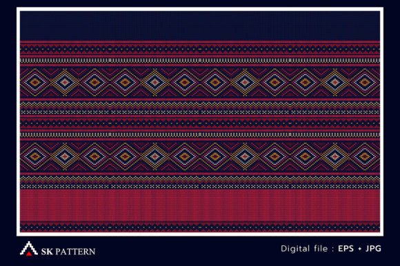 Knit Pattern Vector, Red Embroidery